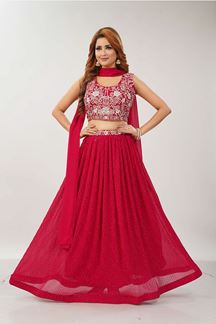 Picture of Appealing Red Designer Indo-Western Lehenga Choli for Wedding, Reception, and Parties