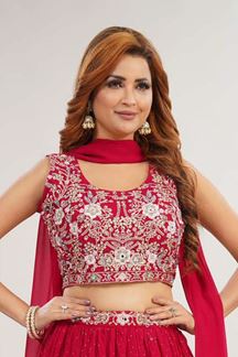 Picture of Appealing Red Designer Indo-Western Lehenga Choli for Wedding, Reception, and Parties