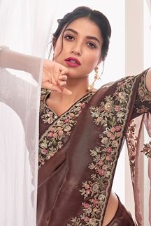 Picture of  Pretty Tissue Silk Designer Saree for Wedding, Reception, and Sangeet