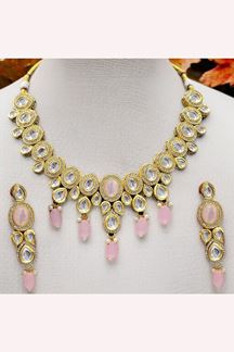 Picture of  Magnificent Baby Pink Designer Wedding Necklace Set for Engagement, Wedding, and Reception