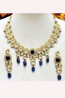Picture of Beautiful Blue Designer Wedding Necklace Set for Engagement, Wedding, and Reception