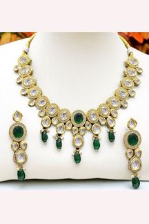 Picture of  Attractive Green Designer Wedding Necklace Set for Mehendi, Wedding, and Reception