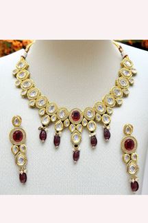 Picture of  Exquisite Maroon Designer Wedding Necklace Set for Engagement, Wedding, and Reception