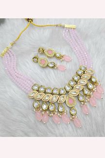 Picture of  Smashing Baby Pink Designer Necklace Set for Festivals, Sangeet, and Parties