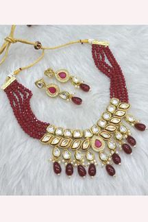Picture of  Flamboyant Maroon Designer Necklace Set for Wedding, Sangeet, and Parties