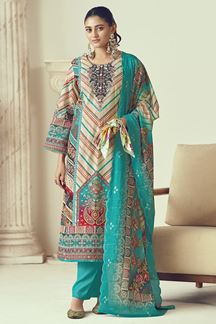 Picture of  Ethnic Designer Straight Cut Suit for Festivals, Sangeet, and Parties (Unstitched suit)
