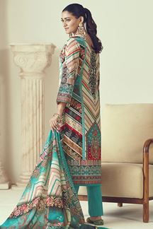 Picture of  Ethnic Designer Straight Cut Suit for Festivals, Sangeet, and Parties (Unstitched suit)