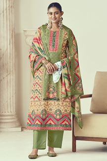 Picture of  Fascinating Designer Straight Cut Suit for Festivals, Sangeet, and Parties (Unstitched suit)