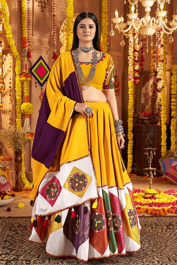 Picture of Fascinating Viscose Cotton Designer Navratri Lehenga Choli for Garba Dance and Festival Celebrations