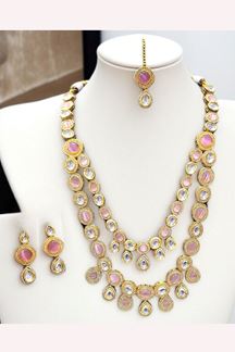 Picture of  Enticing Baby Pink Designer Necklace Set for Engagement, Wedding, and Reception