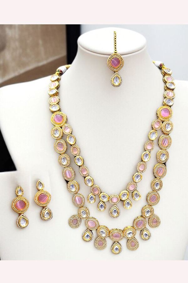 Picture of  Enticing Baby Pink Designer Necklace Set for Engagement, Wedding, and Reception