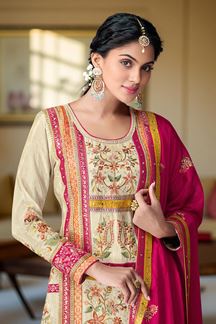 Picture of Ethnic Pink Designer Straight Cut Suit for Festivals, Sangeet, and Parties