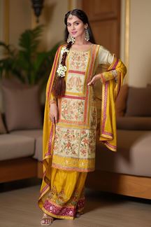 Picture of Alluring Yellow Designer Straight Cut Suit for Haldi, Sangeet, and Parties