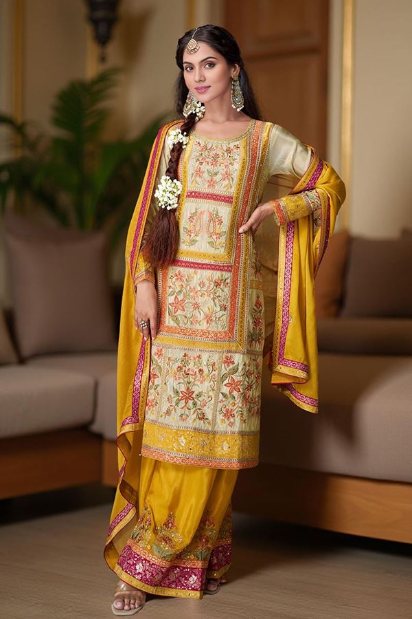 Picture of Alluring Yellow Designer Straight Cut Suit for Haldi, Sangeet, and Parties