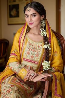Picture of Alluring Yellow Designer Straight Cut Suit for Haldi, Sangeet, and Parties