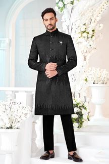 Picture of Artistic Black Designer Men’s Indo-Western Sherwani for Sangeet, Reception, and Sangeet