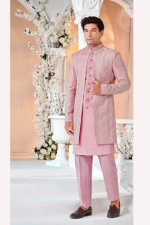 Picture of Charming Pink Designer Men’s Indo-Western Sherwani for Engagement, Reception, and Sangeet