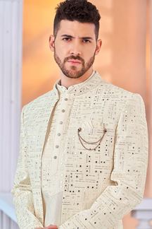 Picture of Charismatic Cream Designer Men’s Indo-Western Sherwani for Engagement, Reception, and Sangeet