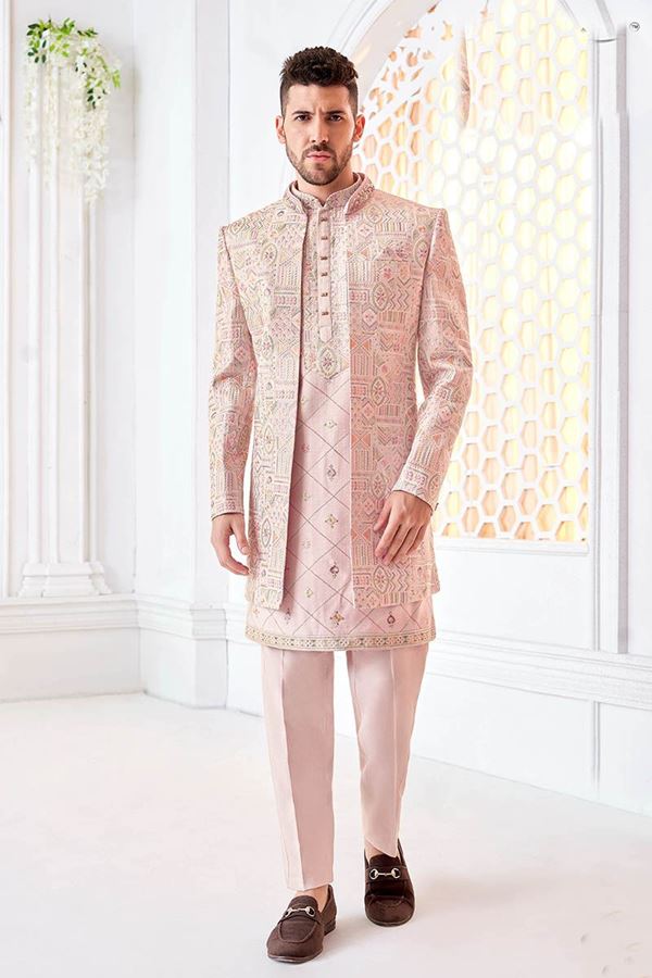 Picture of Elegant Designer Men’s Indo-Western Sherwani for Engagement, Reception, and Sangeet