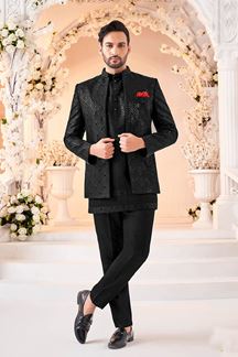 Picture of Aesthetic Black Designer Men’s Indo-Western Jodhpuri for Engagement, Reception, and Sangeet