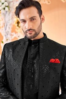 Picture of Aesthetic Black Designer Men’s Indo-Western Jodhpuri for Engagement, Reception, and Sangeet