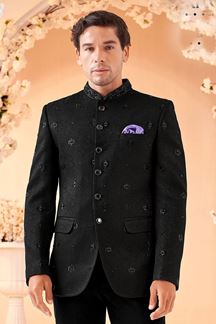 Picture of Stylish Black Designer Men’s Indo-Western Bandhgala for Engagement, Reception, and Sangeet