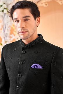 Picture of Stylish Black Designer Men’s Indo-Western Bandhgala for Engagement, Reception, and Sangeet