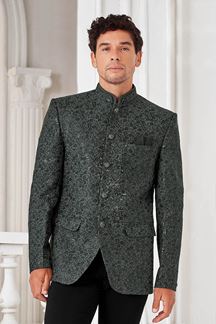Picture of Dashing Grey and Black Designer Men’s Bandhgala for Engagement, Reception, and Sangeet