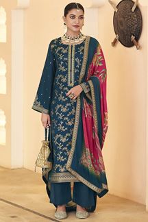 Picture of  Trendy Dola Silk Jacquard Designer Straight Cut Suit for Festivals, Sangeet, and Parties (Unstitched suit)
