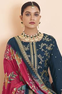 Picture of  Trendy Dola Silk Jacquard Designer Straight Cut Suit for Festivals, Sangeet, and Parties (Unstitched suit)
