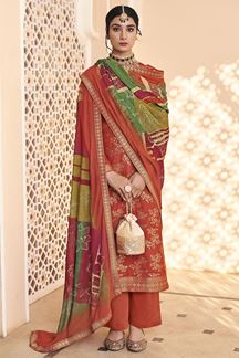 Picture of  Appealing Dola Silk Jacquard Designer Straight Cut Suit for Festivals, Sangeet, and Parties (Unstitched suit)