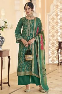 Picture of  Flawless Dola Silk Jacquard Designer Straight Cut Suit for Mehendi, Sangeet, and Parties (Unstitched suit)