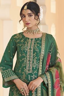 Picture of  Flawless Dola Silk Jacquard Designer Straight Cut Suit for Mehendi, Sangeet, and Parties (Unstitched suit)