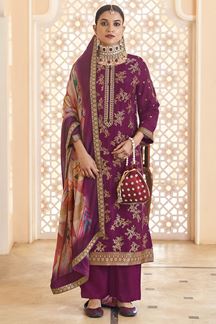 Picture of  Divine Dola Silk Jacquard Designer Straight Cut Suit for Festivals, Sangeet, and Parties (Unstitched suit)