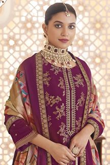 Picture of  Divine Dola Silk Jacquard Designer Straight Cut Suit for Festivals, Sangeet, and Parties (Unstitched suit)