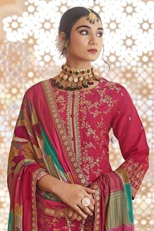Picture of  Impressive Dola Silk Jacquard Designer Straight Cut Suit for Festivals, Sangeet, and Parties (Unstitched suit)