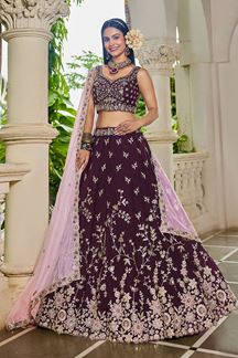 Picture of  Breathtaking Burgundy Designer Indo-Western Lehenga Choli for Engagement, Reception, and Sangeet