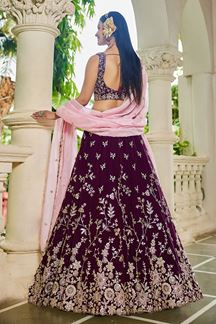 Picture of  Breathtaking Burgundy Designer Indo-Western Lehenga Choli for Engagement, Reception, and Sangeet