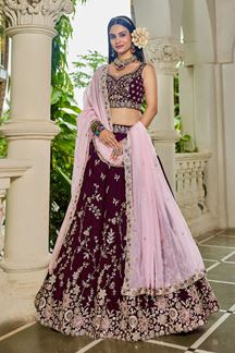 Picture of  Breathtaking Burgundy Designer Indo-Western Lehenga Choli for Engagement, Reception, and Sangeet
