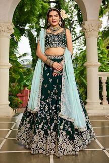 Picture of Exuberant Green Designer Indo-Western Lehenga Choli for Mehendi, Engagement, and Reception