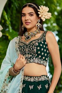 Picture of Exuberant Green Designer Indo-Western Lehenga Choli for Mehendi, Engagement, and Reception