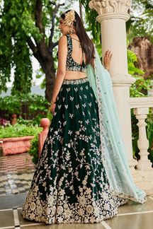 Picture of Exuberant Green Designer Indo-Western Lehenga Choli for Mehendi, Engagement, and Reception