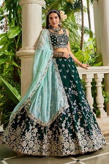 Picture of Exuberant Green Designer Indo-Western Lehenga Choli for Mehendi, Engagement, and Reception