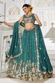 Picture of  Irresistible Teal Designer Indo-Western Lehenga Choli for Engagement, Reception, and Sangeet