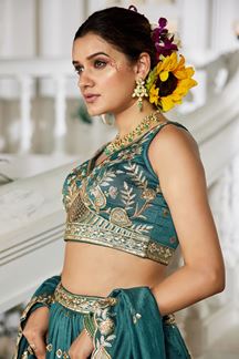 Picture of  Irresistible Teal Designer Indo-Western Lehenga Choli for Engagement, Reception, and Sangeet
