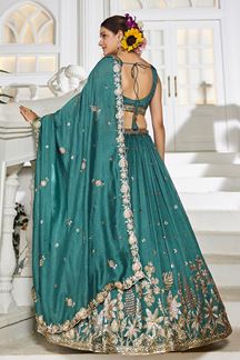 Picture of  Irresistible Teal Designer Indo-Western Lehenga Choli for Engagement, Reception, and Sangeet