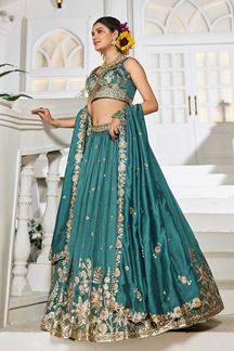 Picture of  Irresistible Teal Designer Indo-Western Lehenga Choli for Engagement, Reception, and Sangeet