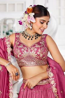 Picture of  Enticing Rose Gold Designer Indo-Western Lehenga Choli for Engagement, Reception, and Sangeet