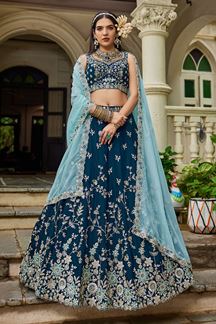 Picture of Ethnic Navy Blue Designer Indo-Western Lehenga Choli for Engagement, Reception, and Sangeet
