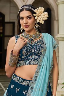 Picture of Ethnic Navy Blue Designer Indo-Western Lehenga Choli for Engagement, Reception, and Sangeet